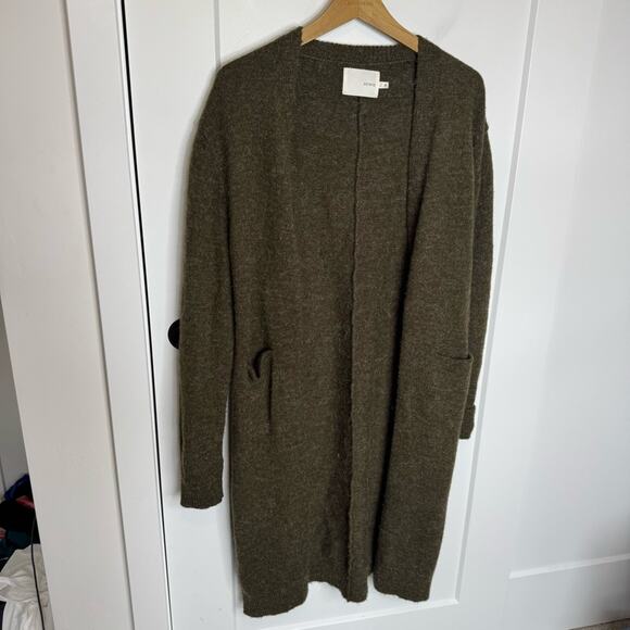 ACHRO Alpaca Wool Blend Longline Cardigan Sweater Olive Green Size Medium - Picture 2 of 6